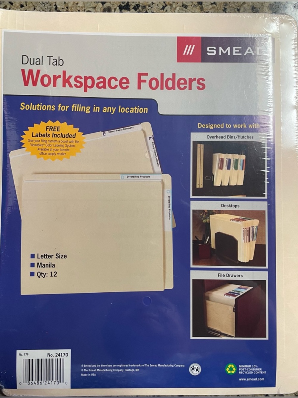 SMEAD #24170 Manila Dual Tab Workspace Folders - Manila (12 in Pack)